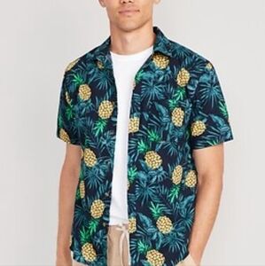Old Navy Men’s Shirt S Blue Pineapple Print Short Sleeve Casual